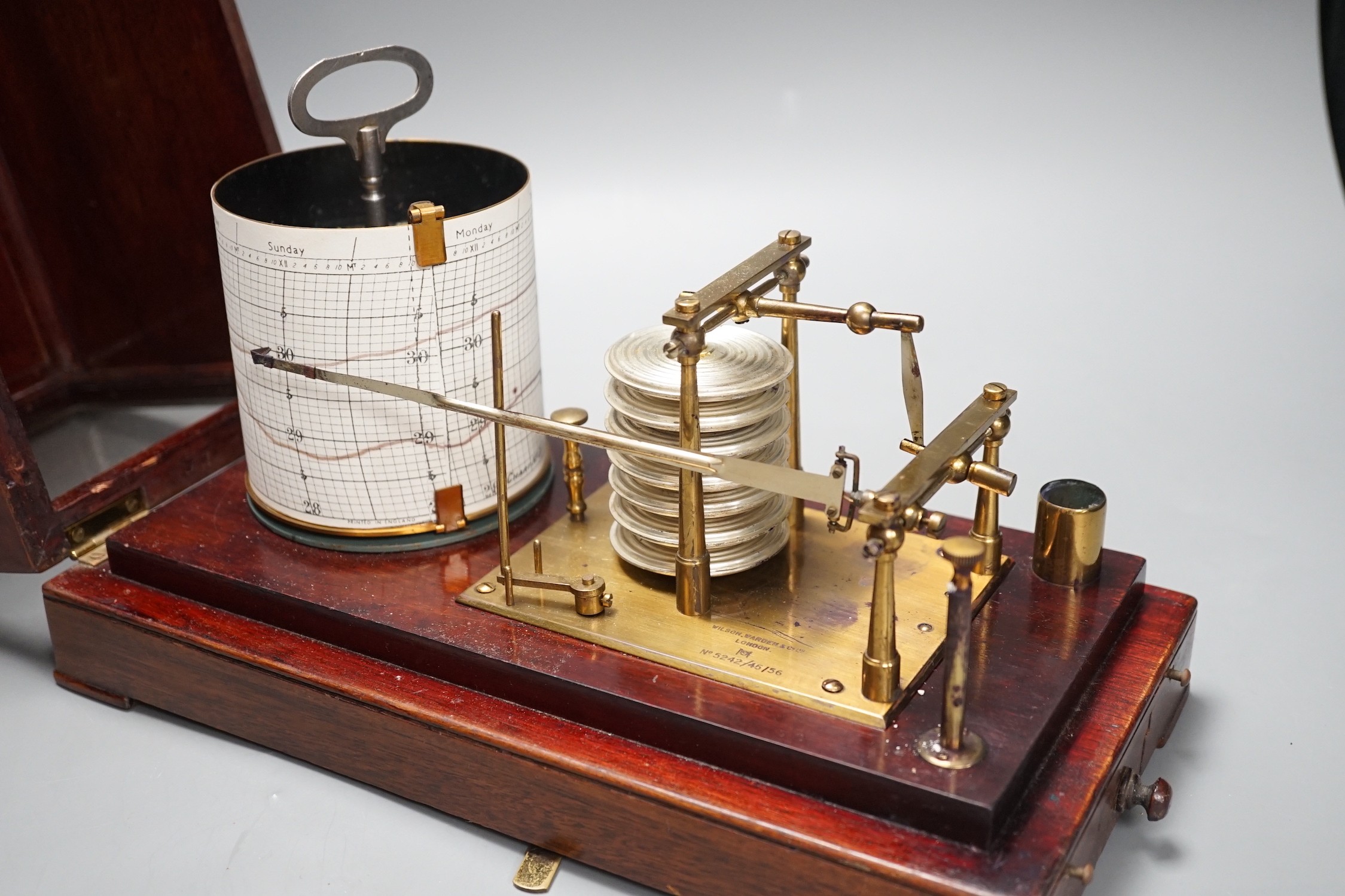 A mahogany cased barograph, 31cms wide x 20cms high